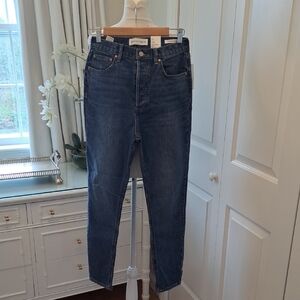NWT Denim Forum Aritzia Womens The Yoko High Rise Slim Straight Stretch Jeans 28